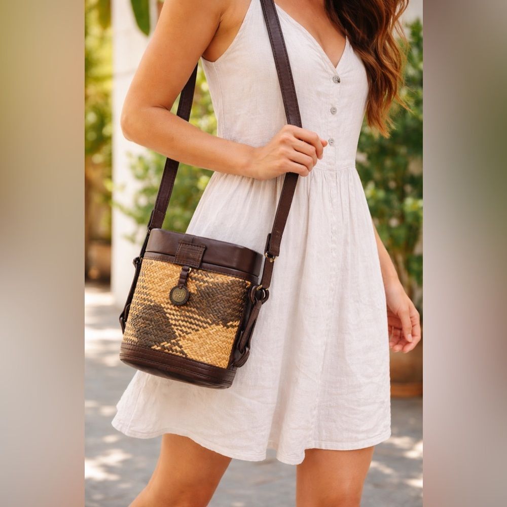 The Sak Woven Straw & Leather Crossbody Bag | Boho Coastal